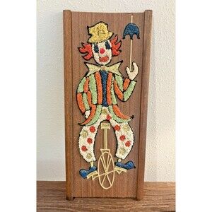 Vintage MCM Gravel Mosaic Art Clown Wall Hanging 17 X 7.5 Inches